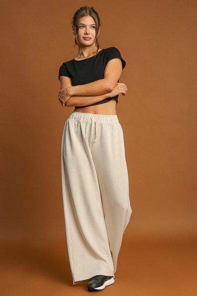 Women's Apricot Wide Leg Casual Pants with Drawstring Waist for Effortless Comfort and Everyday Style