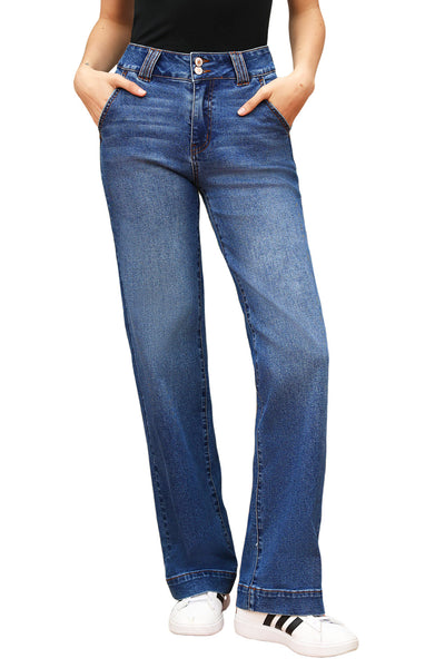 Stylish Women's Ashleigh Blue Straight Leg Jeans with Double Button & Zip Fly  Comfortable Fit for Everyday Fashion