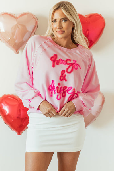 Women's Cozy Pink Embroidered Raglan Sleeve Sweatshirt - Perfect for Casual Everyday Style and Comfort
