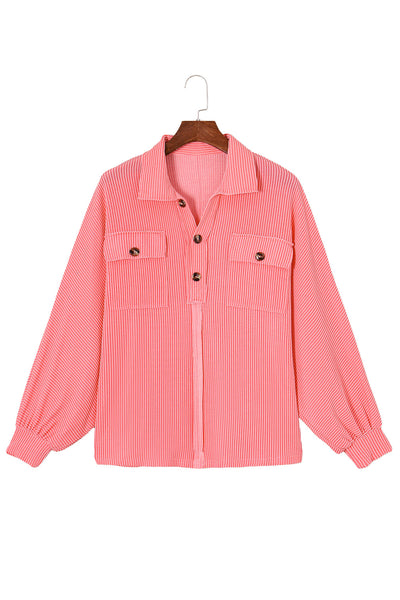 Pink French Terry Oversized Henley Blouse