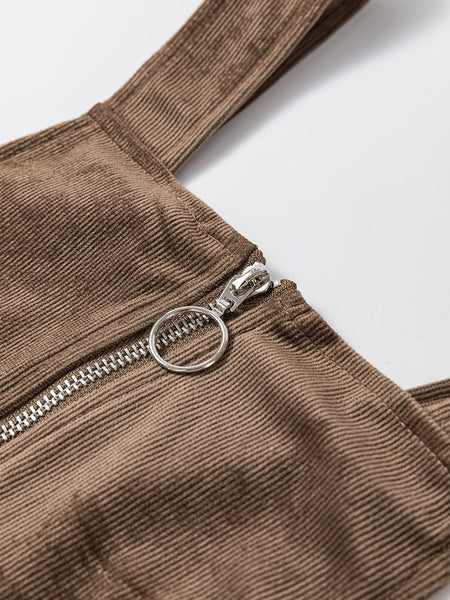 Zip Pocket Leather Strap Dress