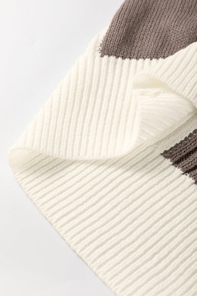 Casual Chic Women's Khaki Checkered Color Block Sweater - Short Sleeve Crew Neck for Effortless Style
