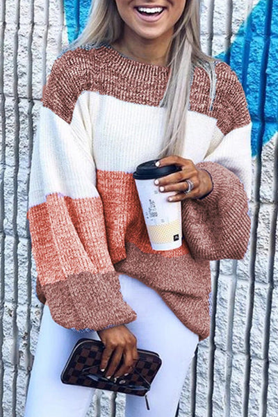 Cozy Women's Orange Long Sleeve Knitted Sweater - Casual Round Neck Top for Effortless Everyday Style