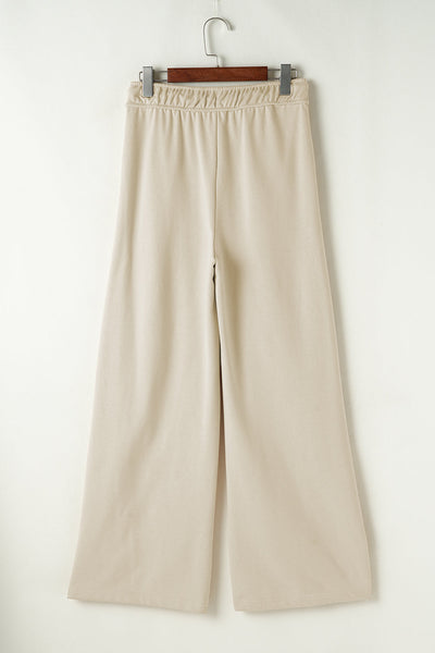 Women's Apricot Wide Leg Casual Pants with Drawstring Waist for Effortless Comfort and Everyday Style