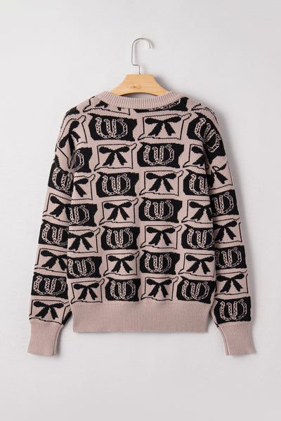 Cozy Boho Chic Western Print Sweater for Women - Stylish Earthy Tone Knitwear with Trendy Fit and Design