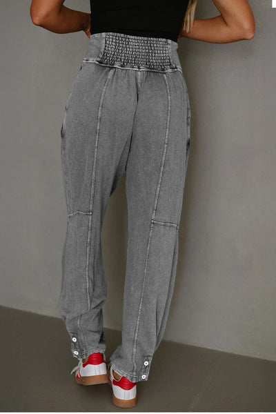 Women's Comfy High Waist Jogger Pants in Medium Grey Mineral Wash  Stylish Casual Fit for Everyday Wear