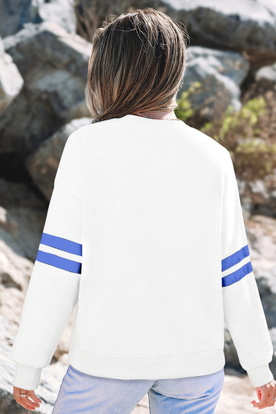 Cozy Cotton Blend Women's Varsity Striped Sweatshirt - Stylish Casual Fit for Effortless Everyday Comfort