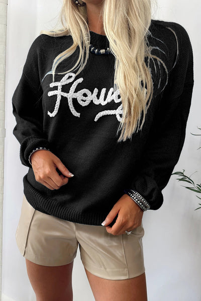 Women's Howdy Embroidered Black Knit Western Sweater