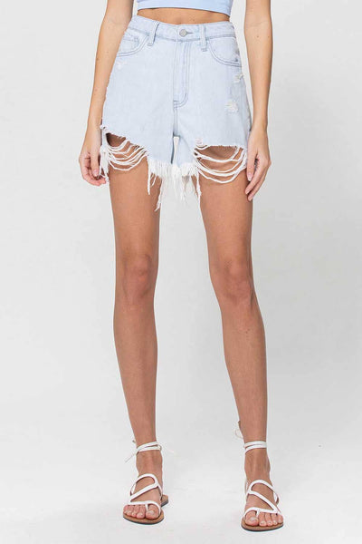 Light Washed High Waisted Mom Shorts