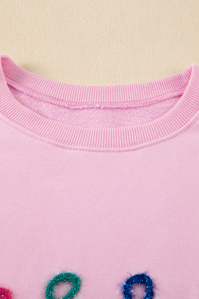 Women's Cozy Peach Blossom Graphic Sweatshirt with Tinsel Detail - Trendy Casual Wear for Effortless Everyday Style