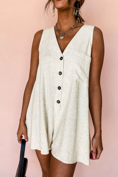 Women's Linen-Blend Button-Front Romper in Jumpsuits & Rompers