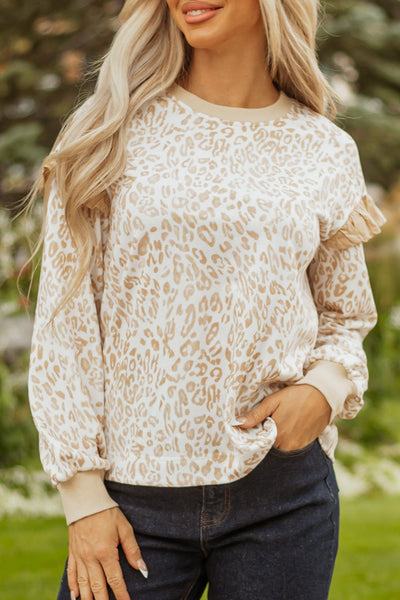 Cozy Women's Leopard Print Pullover Sweatshirt - Stylish Casual Top in Soft Fabric for Effortless Everyday Comfort
