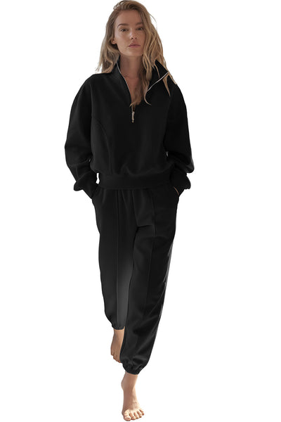 Solid Crew Neck Sweatshirt & Drawstring Jogger Pants Two-Piece Set