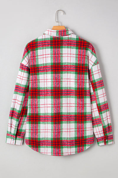 Cozy Women's Red Plaid Flannel Shacket for Holiday Gatherings, Casual Style, Perfect Fit for Christmas Celebrations
