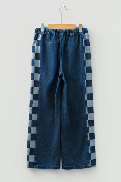 Women's Sail Blue Checkered Side Panel Denim Pants