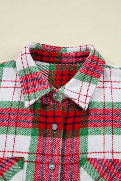 Cozy Women's Red Plaid Flannel Shacket for Holiday Gatherings, Casual Style, Perfect Fit for Christmas Celebrations