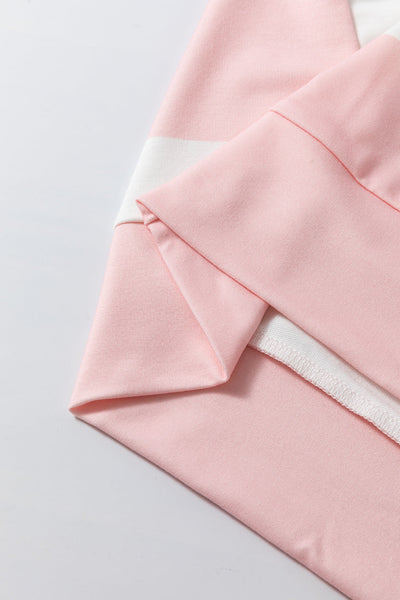 Women's Casual Chic Light Pink Colorblock Striped Long Sleeve Drop Shoulder Top for Effortless Everyday Style