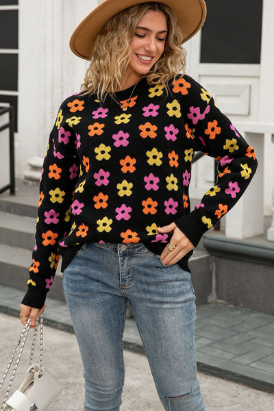 Cozy Women's Lightweight Floral Knit Sweater - Stylish Pullover for Spring & Summer Casual Outfits