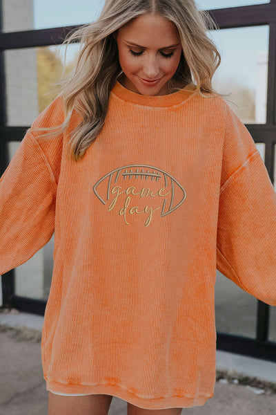 Women's Embroidered Game Day Ribbed Sweatshirt in Burnt Orange