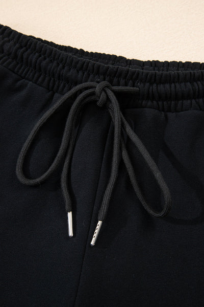 Women's Black Hoodie and Shorts Set - Cozy Casual Outfit with Adjustable Fit for Everyday Comfort and Style