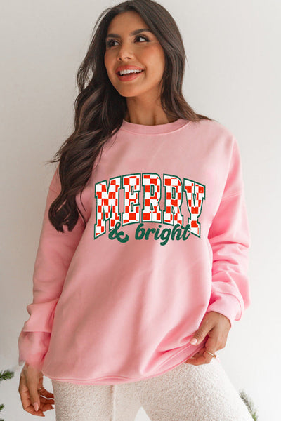 Women's Pink Merry and Bright Checkered Holiday Sweatshirt with practical styling and dependable silhouette control.