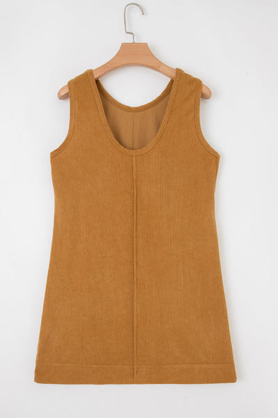 Stylish Women's Sleeveless A-Line Corduroy Dress in Trendy Earthy Tones - Perfect for Casual Outings and Everyday Wear