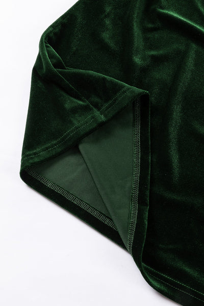Elegant Women's Blackish Green Velvet Blouse with Mock Neck, Puff Sleeves - Stylish & Comfortable Fashion Top