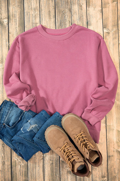 Cozy Women's Meadow Mauve Fleece-Lined Sweatshirt - Relaxed Drop Shoulder Terry Top for Casual Chic Comfort