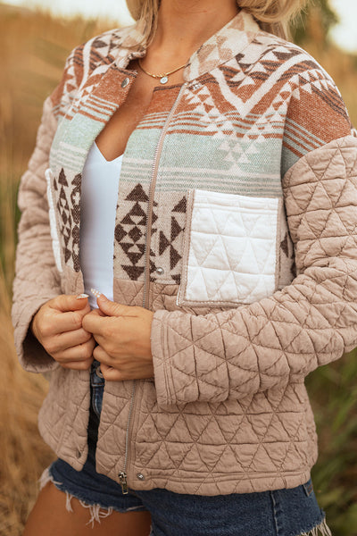 women's stylish women's earth tone aztec quilted jacket - cozy layer for fall and winter casual outings with practical styling and dependable