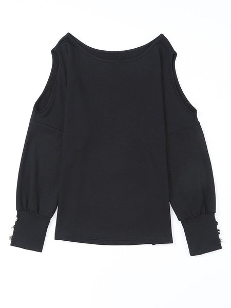 Chic Black Cold Shoulder Buttoned Top