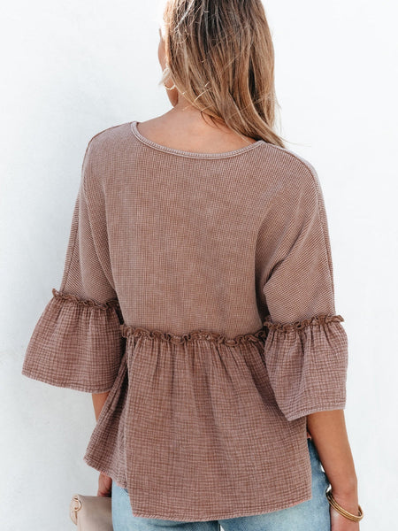 Ruffled Sleeve Colorblock Peplum Blouse