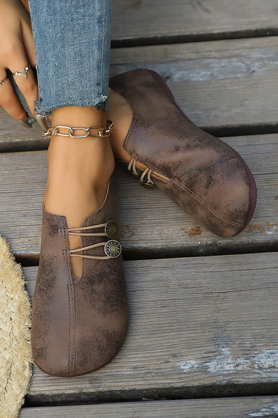 Women's Vintage-Inspired Coffee PU Leather Round Toe Loafers