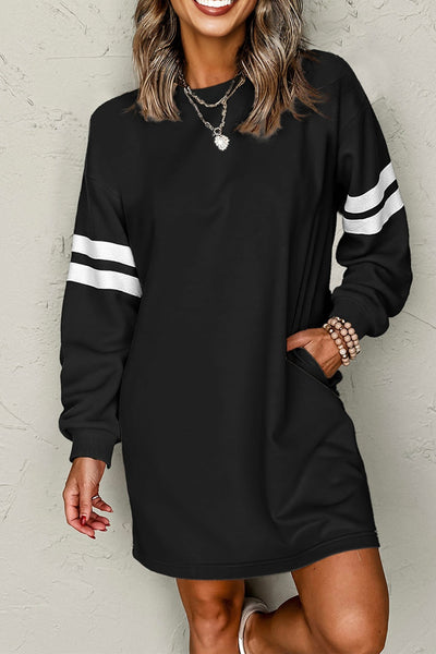 cozy women's black sweatshirt dress - long sleeve, relaxed fit for effortless casual style and everyday comfort with practical styling and dependable