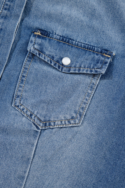 Women's Dusk Blue Slim Fit Denim Shirt with Flap Pockets