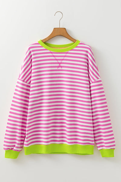 Women's Rose and Lime Striped Oversized Cotton Sweatshirt with practical styling and dependable silhouette control.