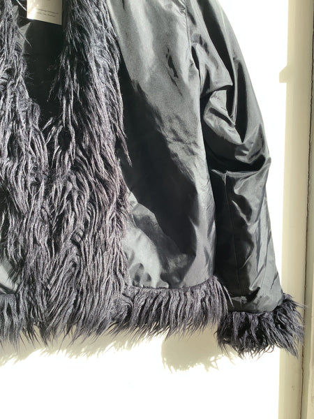 Y2K Suzy Shier Faux Fur Trim Black Jacket