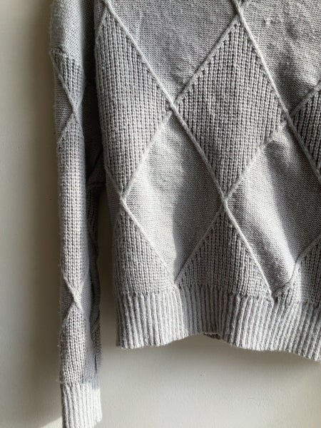 Vintage Grey Diamond-Patterned Turtleneck Sweater