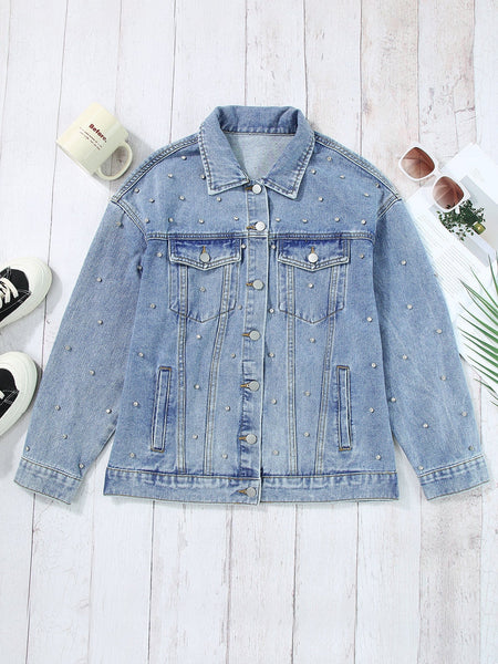 Stylish Ripped Denim Jacket with Lapel Pocket