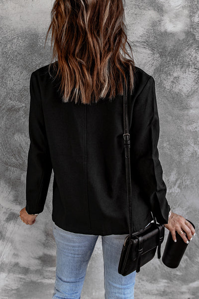 Ruched Solid Color Open-Front Buttonless Placket Casual Blazer
