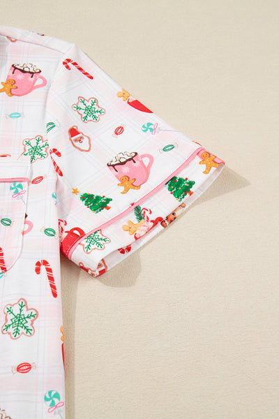 Cozy Pink Christmas Pajama Set for Women - Cute Short Sleeve Top & Pants, Festive Holiday Sleepwear for Ultimate Comfort