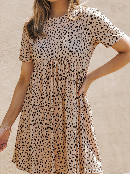 Temperament Floral Casual Strap Waist Round Neck Mini Dress