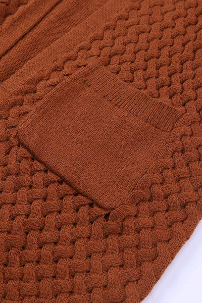 Women's Textured Basket-Weave Open Front Cardigan in Rust