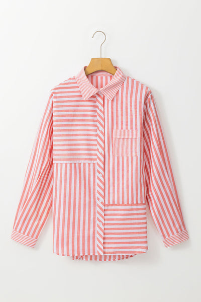 Women's Casual Long Sleeve Pink Striped Button-Up Shirt - Stylish Everyday Top for Effortless Outfits