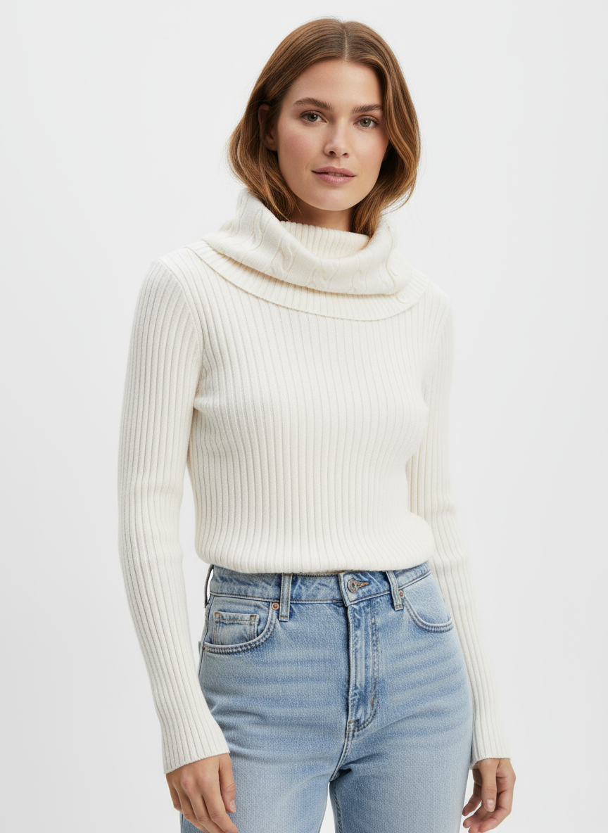 Y2K Ribbed Cowl Neck Sweater