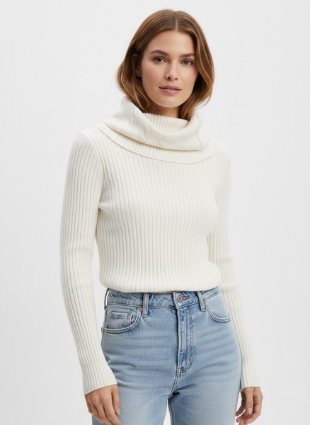 Y2K Ribbed Cowl Neck Sweater