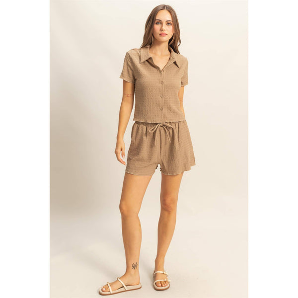 Textured Knit Drawstring Shorts