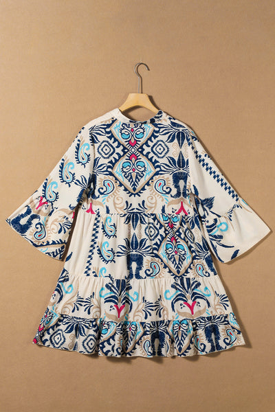 Floral Print Fringed V-neck Mini Dress