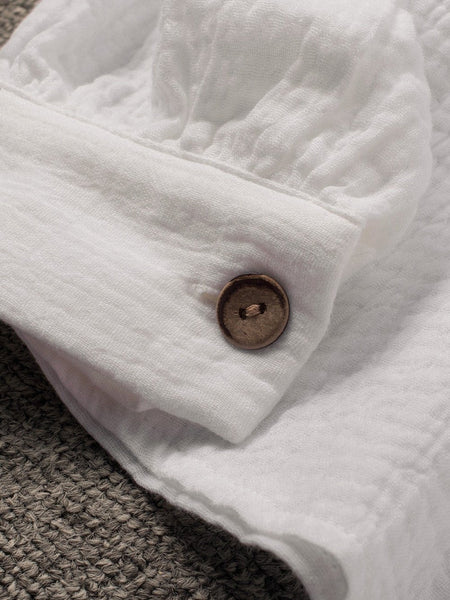 Cotton Linen Button Sleeve Blouse with Balloon Sleeves