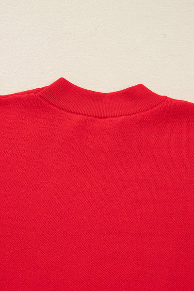 Cozy Red Dahlia Women's Holiday Graphic Sweater - Loose Fit "Let It Snow" Design for Festive Christmas Comfort and Style