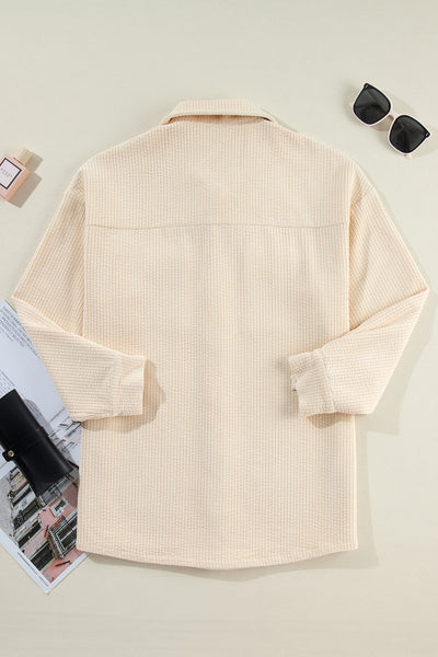 Cozy Women's Oatmeal Corduroy Shacket with Flap Pockets - Casual Button-Up Layer for Stylish Fall Outfits